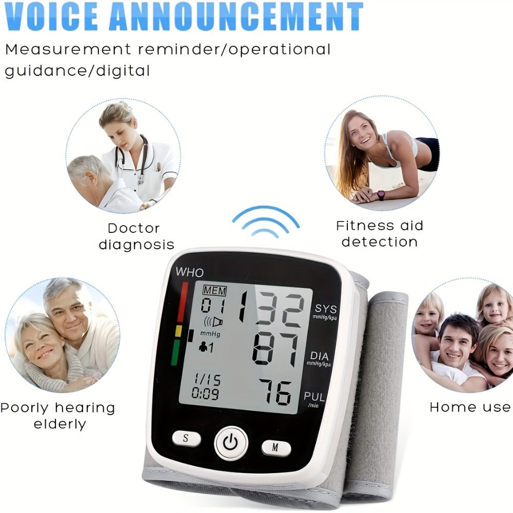 Wrist Blood Pressure Monitor Rechargeable - Digital BP Monitor with Large LCD, Voice Broadcast, 2×99 Memory & USB Charging, Portable Wrist Cuff for Home & Travel, Optional Bundle with Pulse Oximeter