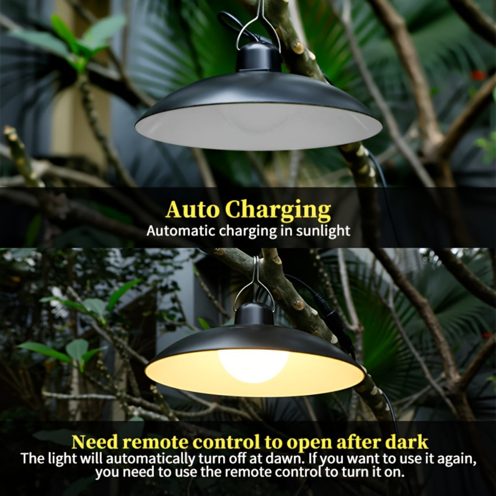 Solar Pendant Light Indoor Outdoor Hanging Light Fixture 3200mAh Rechargeable - 3 Brightness Modes Remote Control 2 LED Bulbs Warm & Cool White for Patio Gazebo Pergola Shed Garage Barn Off-Grid