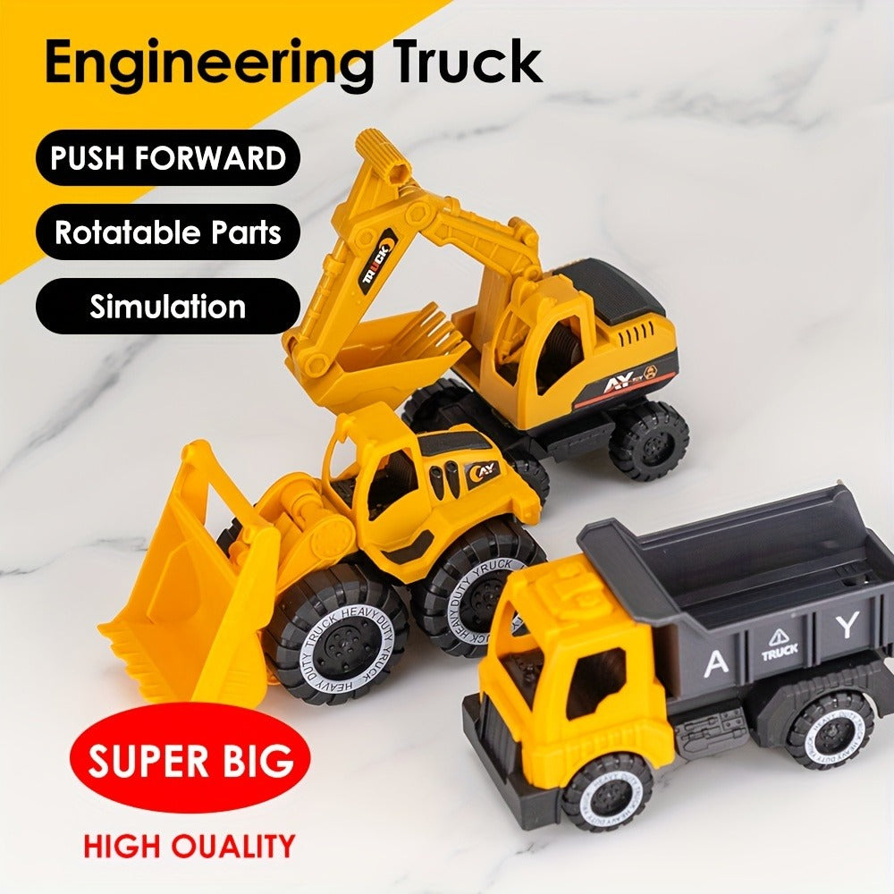 4-Piece STEM Construction Toy Vehicle Set for Toddlers | Shatterproof Excavator Mixer Dump Truck Bulldozer | No Battery Needed | Kids Engineering Toy Ages 2+