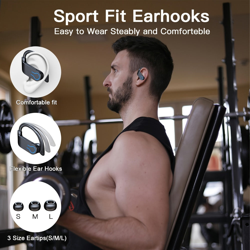 TWS Earhook Wireless Earbuds Semi-Open Back with LED Charging Case, ENC Noise Reduction, Touch Volume Control, Built-In Microphone, True Wireless Bluetooth Headphones for Sports Travel Work