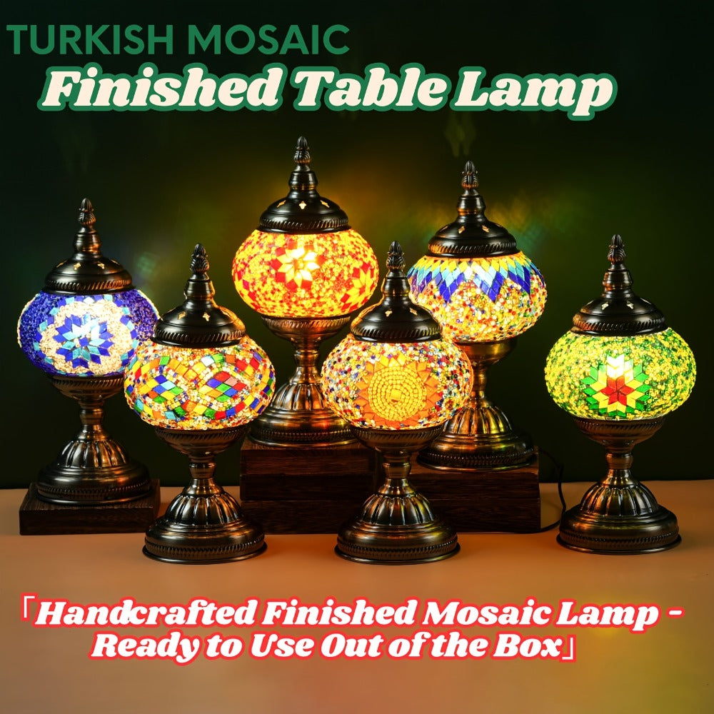 Turkish Moroccan Mosaic Table Lamp Handmade Crystal Glass Spherical Shade 3-Color Adjustable Bedside Night Light Metal Base Bulb Included for Bedroom Living Room Boho Home Decor Gift