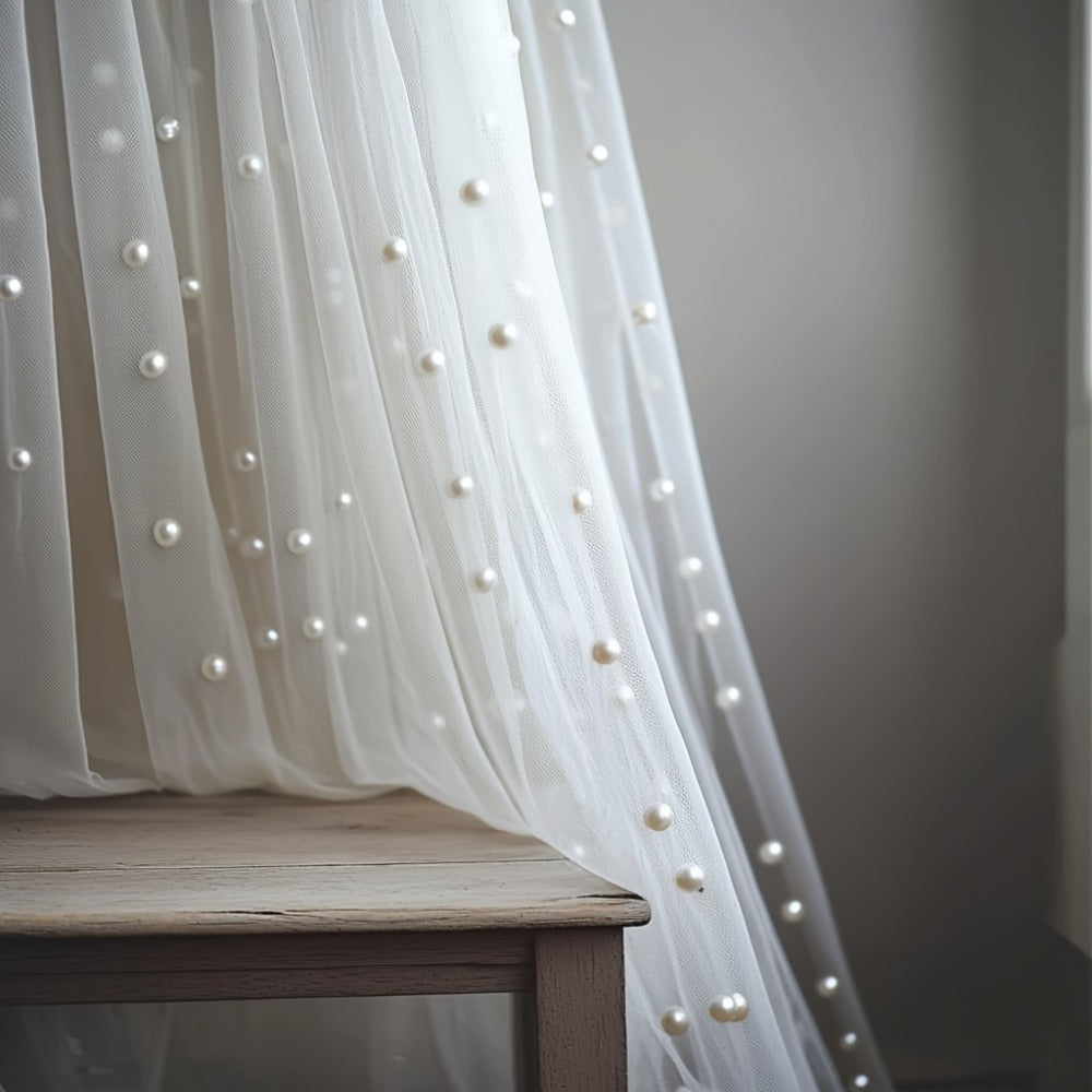 White Pearl Sheer Tulle Fabric Roll 160x300cm – Elegant Organza Mesh for Wedding Backdrop Table Skirt Window Drape Party Decoration Bridal Shower Baby Shower Festive Event Decor