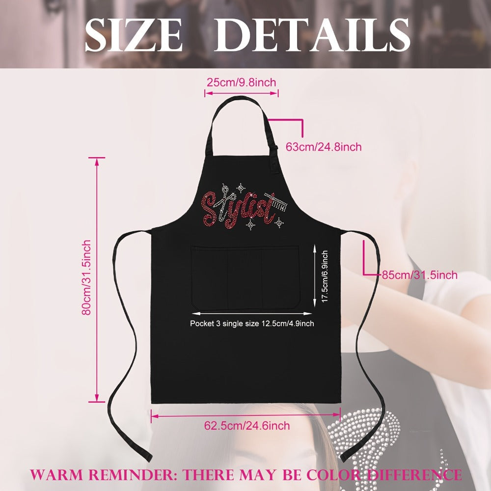 Rhinestone Barber Apron Set of 2 – Professional Hair Stylist Salon Smock 3 Pockets Hairdresser Apron Unisex Durable Barbershop Uniform for Women Men Gift for Barber