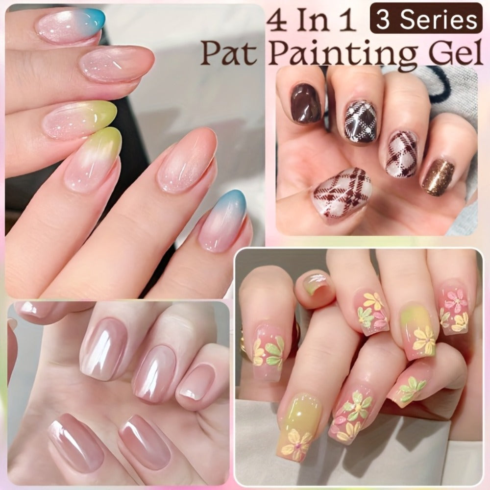 4-in-1 Gradient Gel Nail Polish Set 3pcs - Pat Ombre Gel for French Manicure Nail Stamping Painting & Powder Art - Solid Varnish Gel for Seamless Ombre Nail Art Women Salon Home DIY