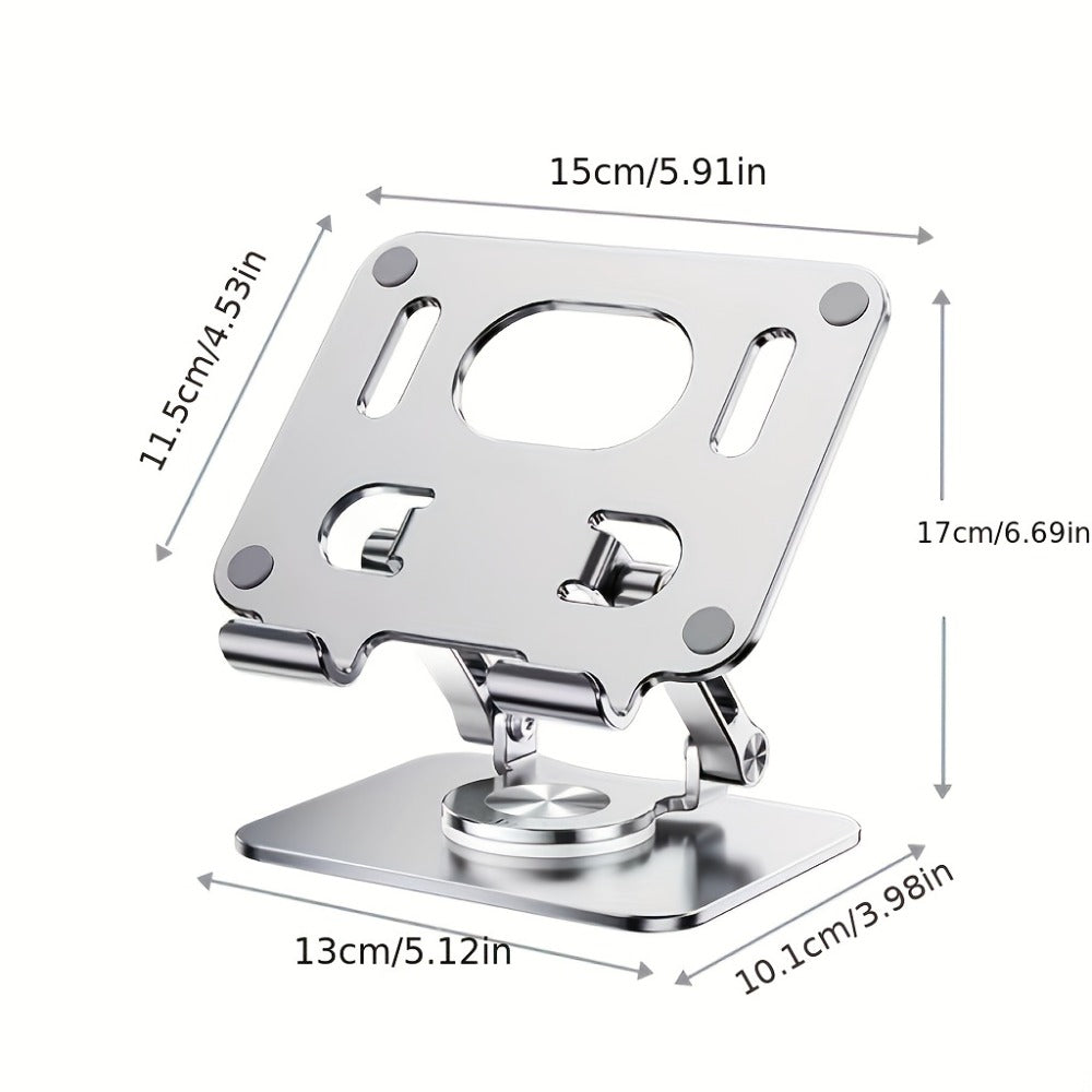 360° Rotating Foldable Tablet Stand for iPad & Phone, Adjustable Desktop Holder, Universal Compatibility – Black/Silver