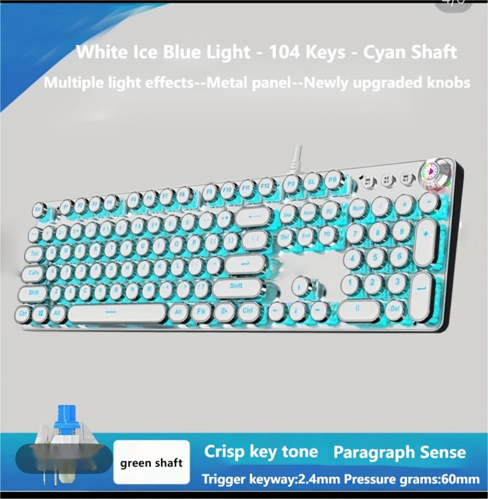 Hot-Swappable Mechanical Keyboard and Mouse Combo 34 Lighting Effects True Mechanical Blue Switches Retro Style USB Wired Aesthetic Gaming Set for Desktop Laptop Windows Mac Gift for Boyfriend Girlfriend