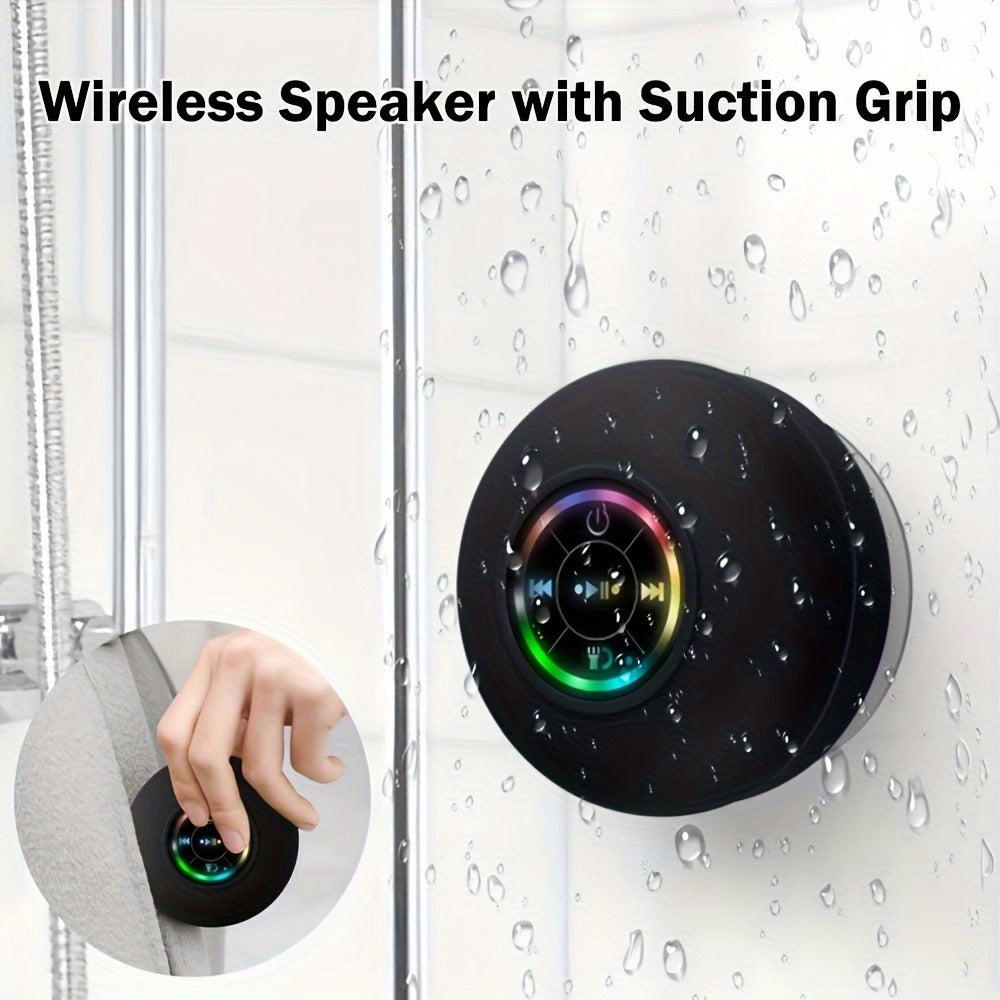 Bathroom Shower Speaker with LED Light – Wireless Bluetooth Speaker, USB Rechargeable 400mAh Battery, Suction Cup Mount, Button Control, Waterproof Design for Shower, Bath & Indoor Use