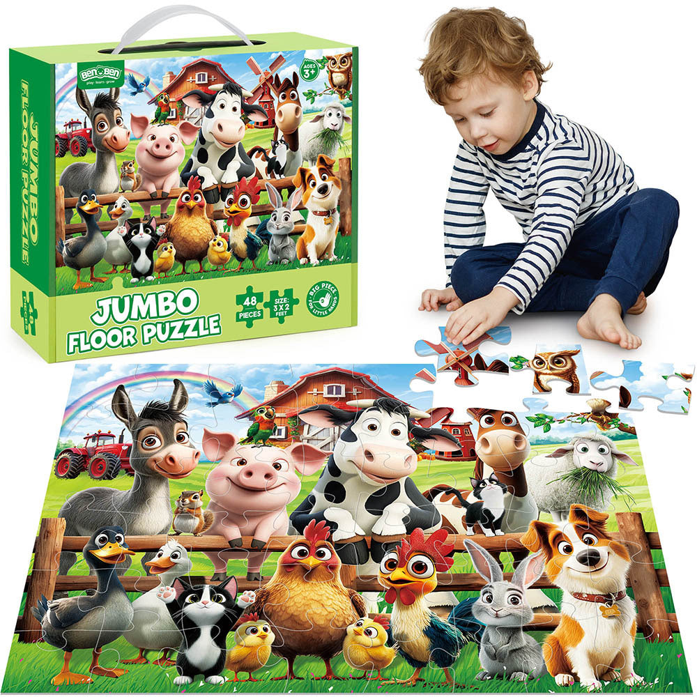 Large Floor Puzzle for Kids Ages 3+, Chunky Jigsaw in Mermaid or Farm Animals Design