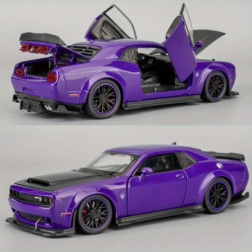 Dodge Sports Car Diecast Model, Purple Zinc Alloy Static Collectible with Display Base & Opening Doors