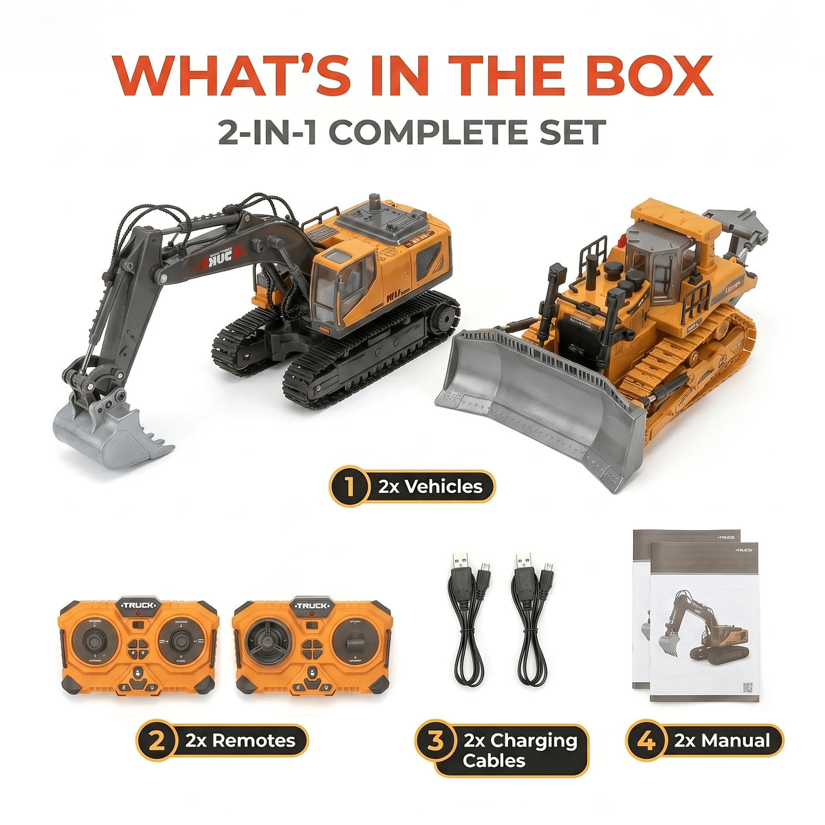 RC Construction Vehicle Set, 11-Channel 2.4GHz 2-in-1 & 4-in-1