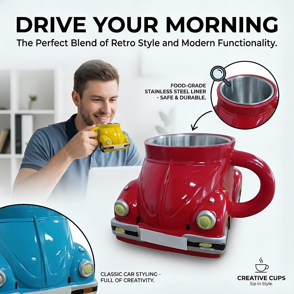 Sports Car Shape Coffee Mug – Fun Novelty Car Shaped Drinking Cup Large Capacity – Unique Tea Cup for Office & Home Decor – Cool Birthday & Christmas Gift for Car Lovers – 6 Colors
