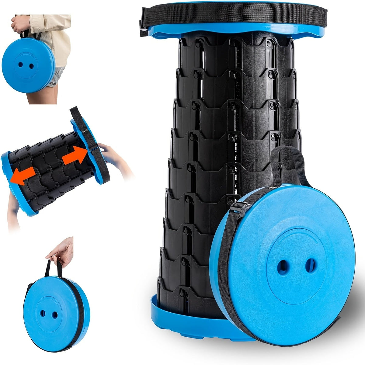 Portable Folding Cylinder Stool – Lightweight Plastic, Waterproof & Durable, Easy to Carry & Store – Outdoor Camping, Fishing & Travel Stool, Iridescent or Blue