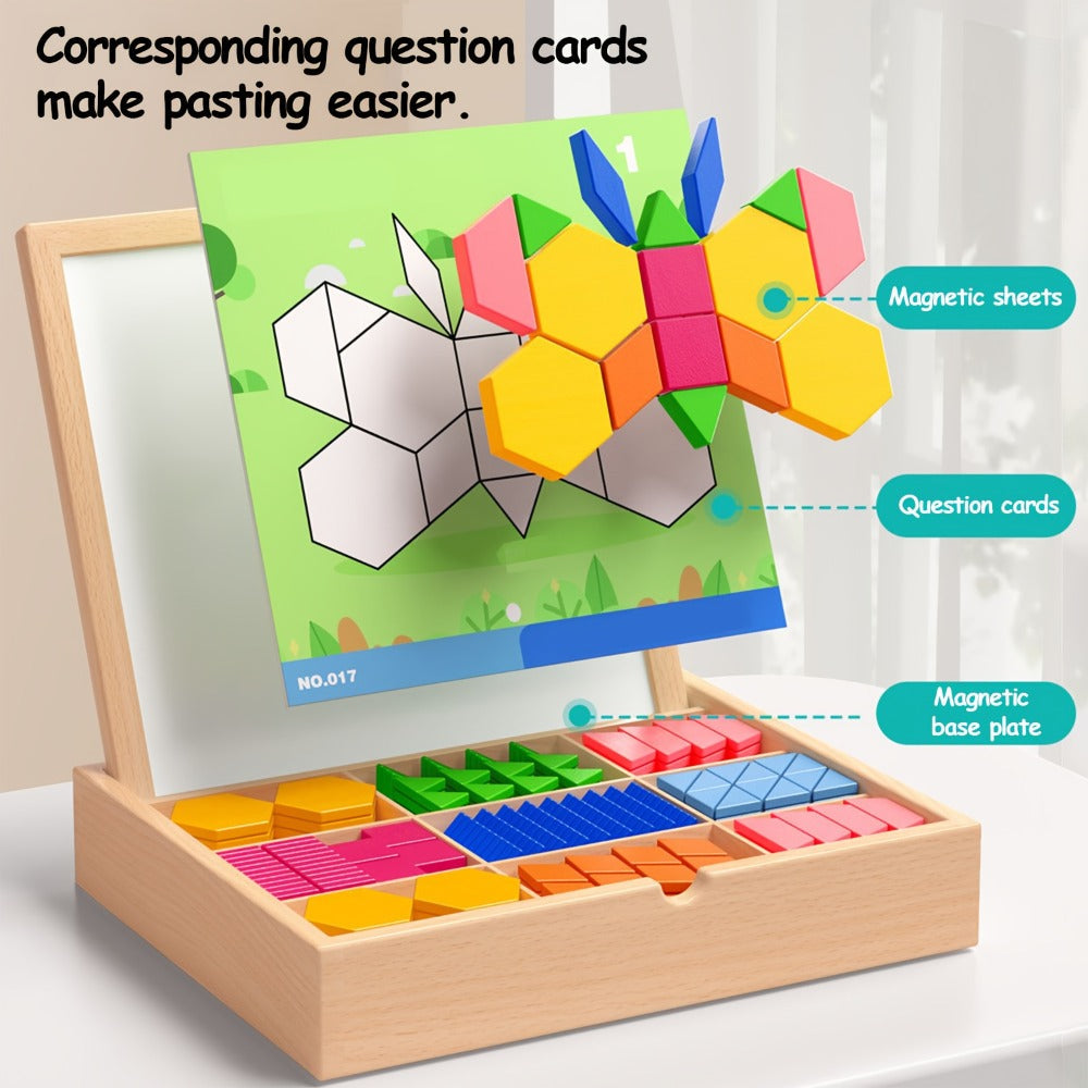 Magnetic Wooden Puzzle Board for Kids – 128/180/220/280 PCS Geometric Shape Recognition & Logical Thinking Toy, STEM Montessori Educational Gift for Boys & Girls Ages 3 4 5 6 7 8