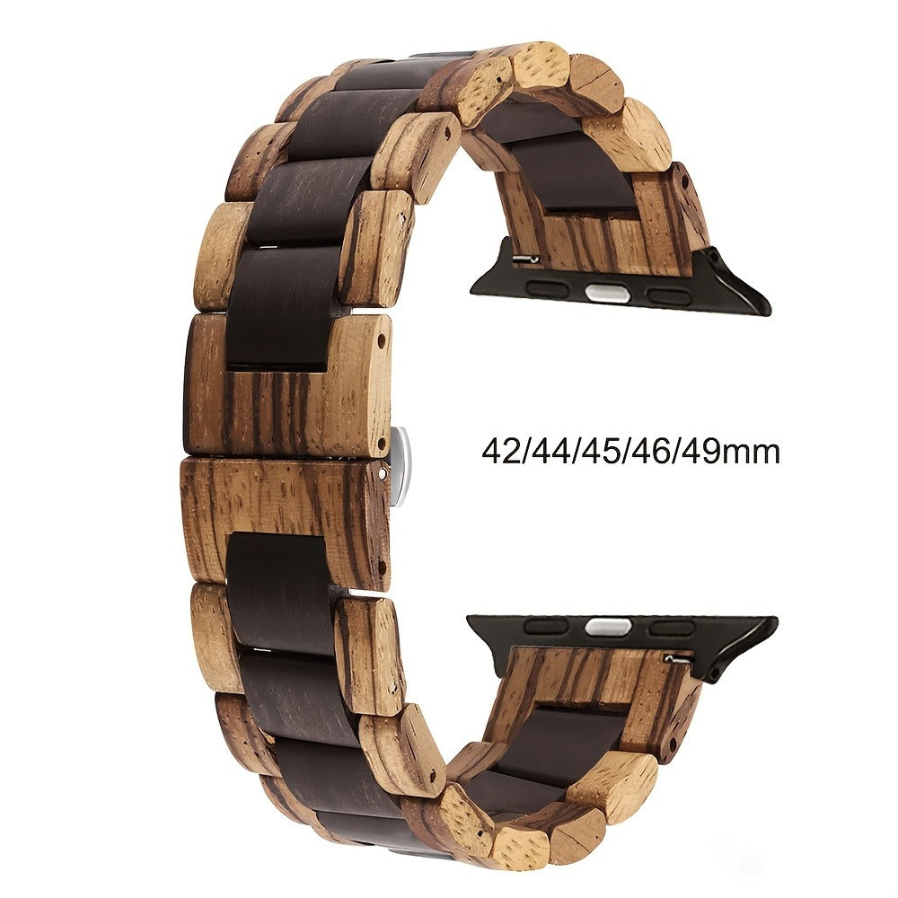 Wood Apple Watch Band Natural Walnut & Blackwood Replacement Strap – Lightweight Adjustable Buckle, Compatible with Apple Watch Series 3–10 SE Ultra 38 40 41 42 44 45 49mm – Dark Brown Black Mixed