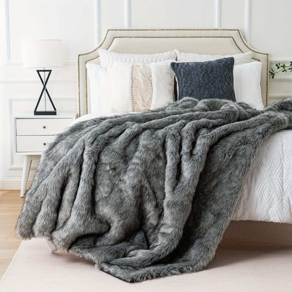 Long Hair Fluffy Reversible Plush Velvet Throw Blanket – 300-350gsm Soft Elegant Throw for Couch & Bed, 6 Colors, 2 Sizes