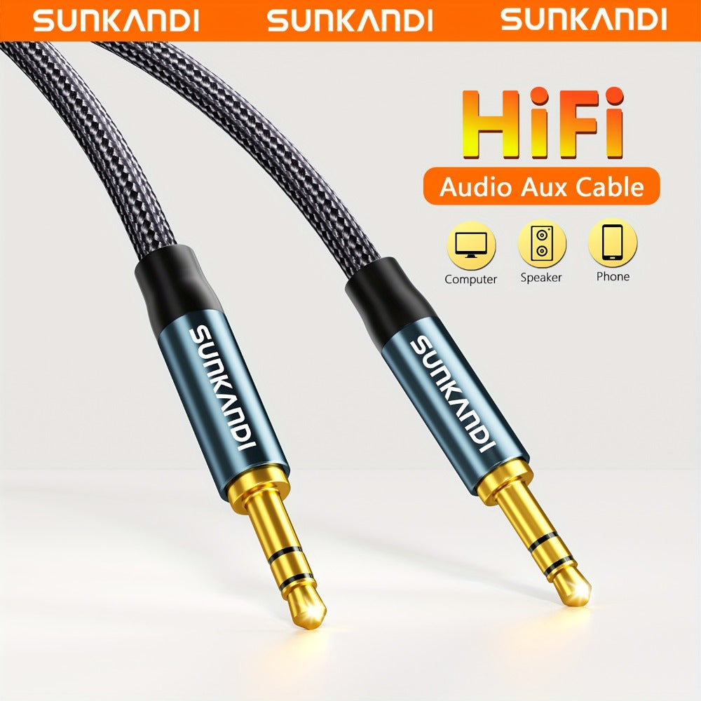 3.5mm Male to Male AUX Audio Cable – Durable Tangle-Free Stereo Cord for Car, Headphones, Speakers, Smartphones & Home Stereo, Available in 3 Lengths by SUNKANDI