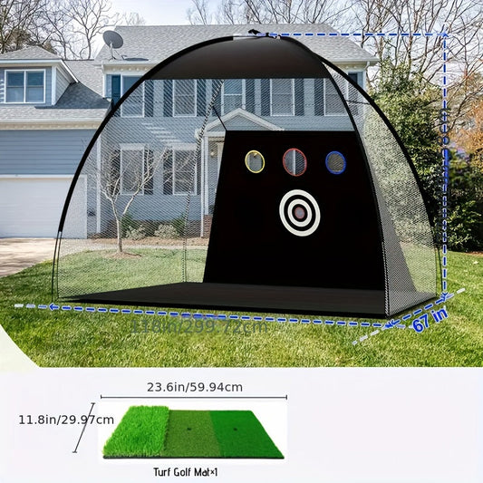 Golf Practice Net Set, 10 x 7 ft with Tri-Turf Mat, Target and 5 Balls