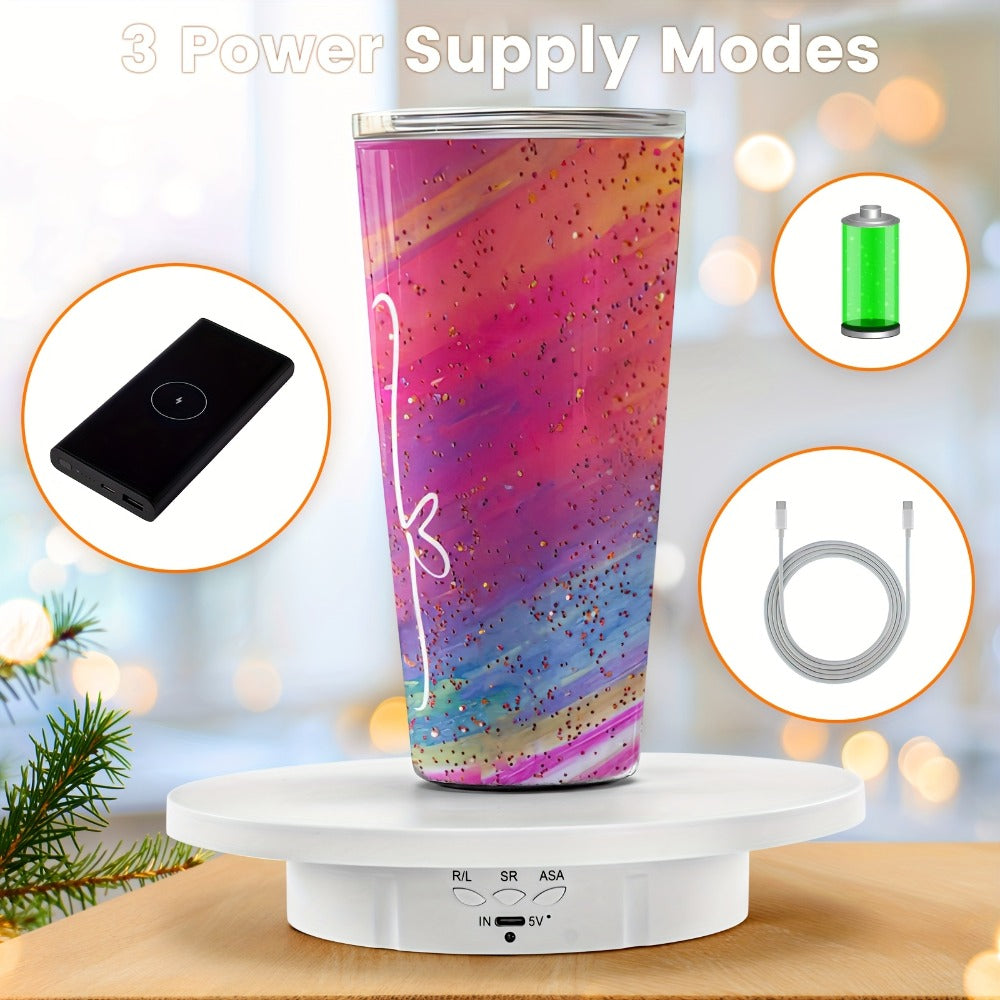 JANCHUN 3-in-1 360° Rotating Display Stand for Epoxy Glitter Tumbler | 5.74"/7.08"/8.06" Sizes, Remote Control, Adjustable Speed & Angle, Silent USB-Powered Turntable for Photography & Product Display