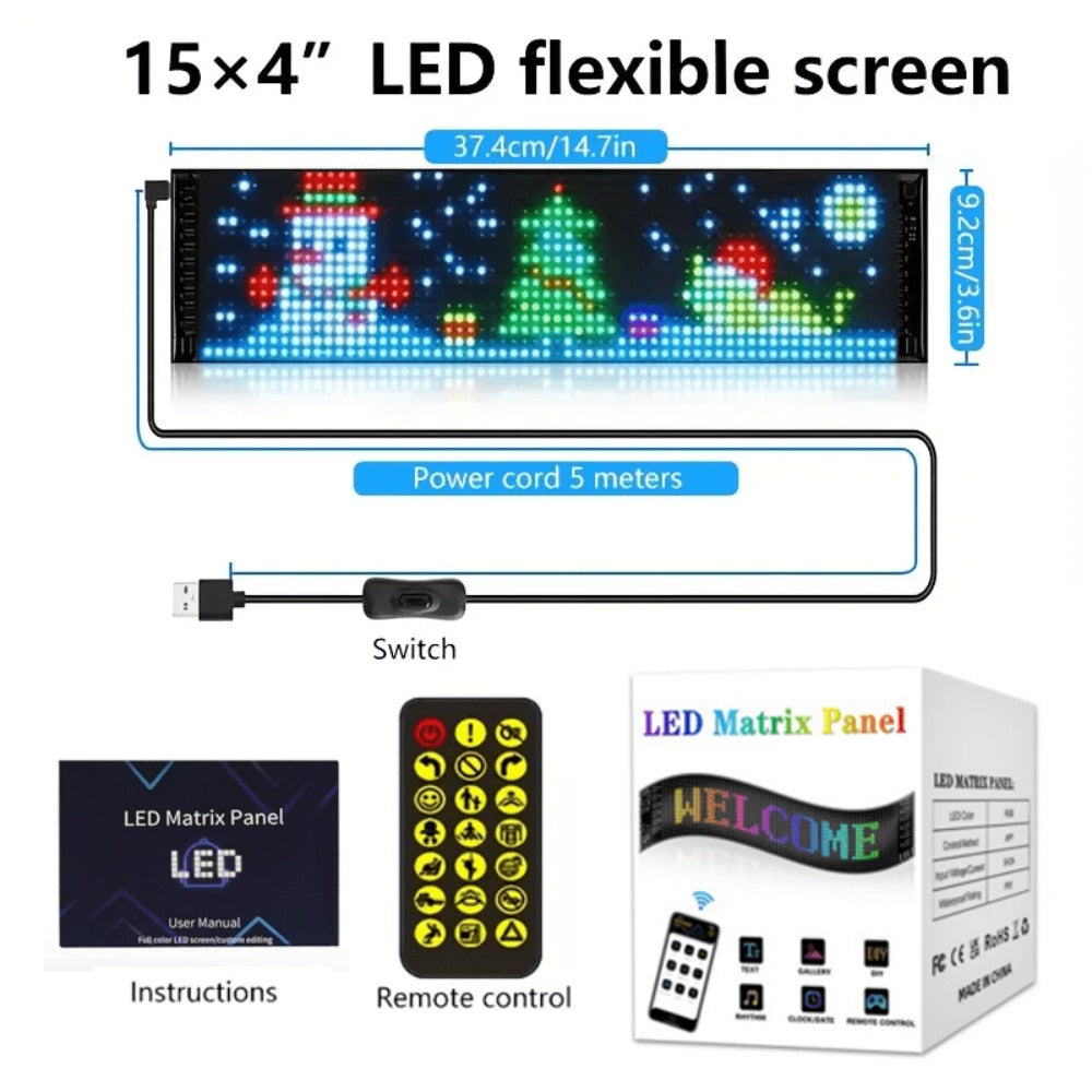 Programmable LED Scrolling Sign APP Custom Text & Animations - USB & Car Charger Powered Smart Display Board 4 Sizes for Bar Restaurant Car Window Christmas Birthday Party Decoration
