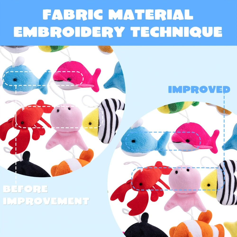 Mini Sea Animal Plush Keychains Bulk 24-Pack, Party Favor Toy Set