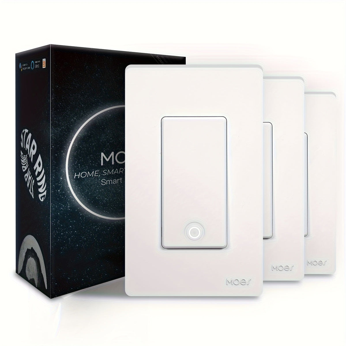 MOES Smart Light Switch 3-Pack – Single Pole & 3-Way WiFi Wall Switch, Works with Alexa & Google Home, Smart Life App Remote Control, No Hub Required, Neutral Wire Required