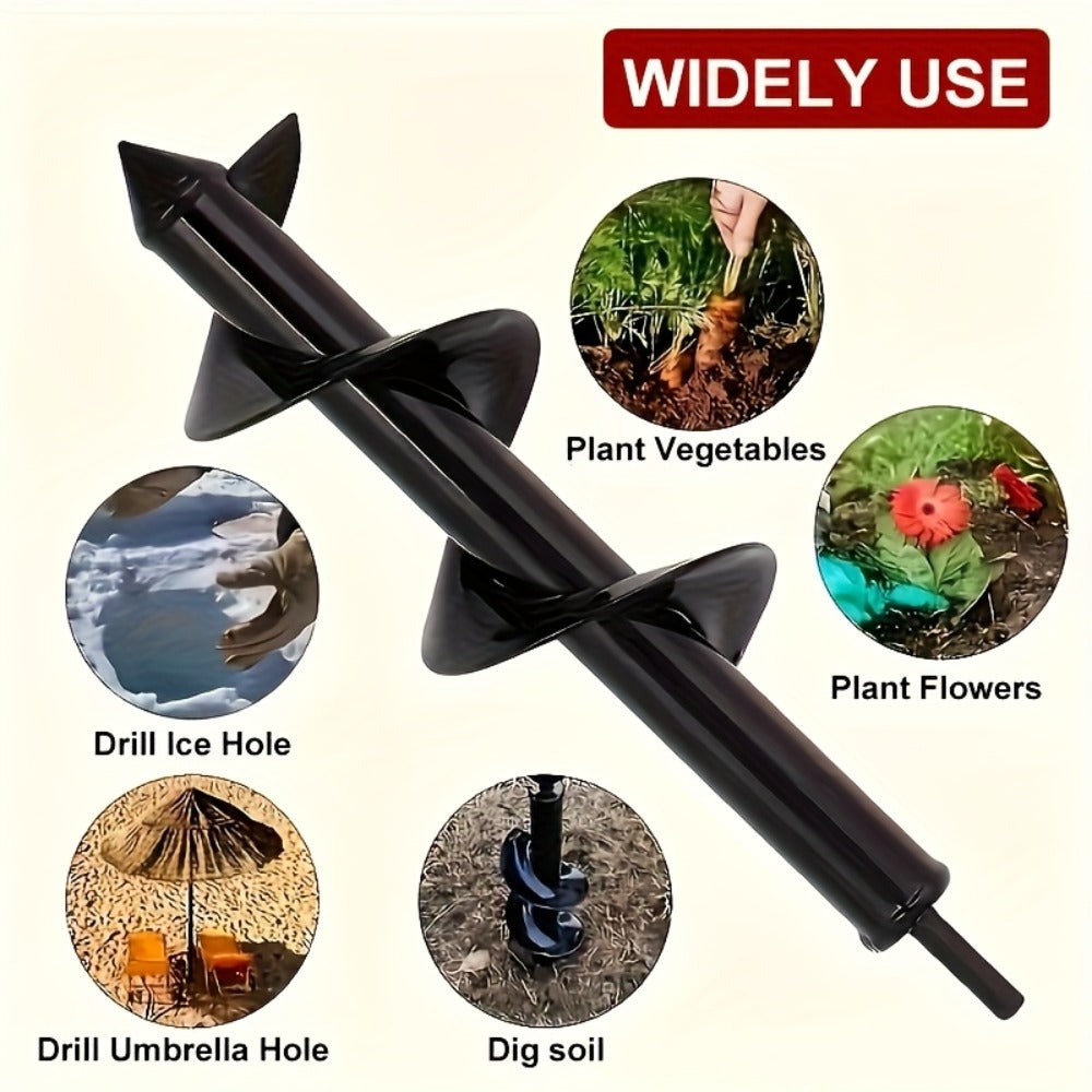 Heavy Duty Auger Drill Bit with 3/8" Hex Round Shank – Garden Earth Planting Hole Digger for Power & Manual Drill