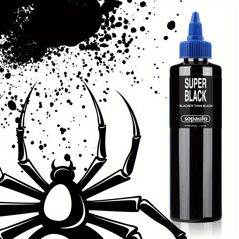 Super Black Tattoo Ink 8oz 240ml Ultra Dark Professional Tattoo Pigment – Large Particles for Bold Lines, Long-Lasting Blackwork & Tribal Body Art for Artists