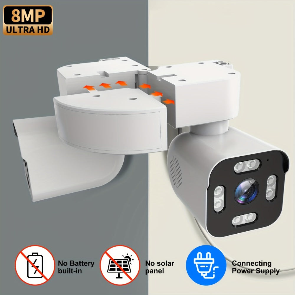 8MP Dual Lens PTZ Security Camera Outdoor Indoor WiFi Wireless Surveillance Camera 360° Panoramic View Corner Mount Full Color Night Vision Waterproof IP66