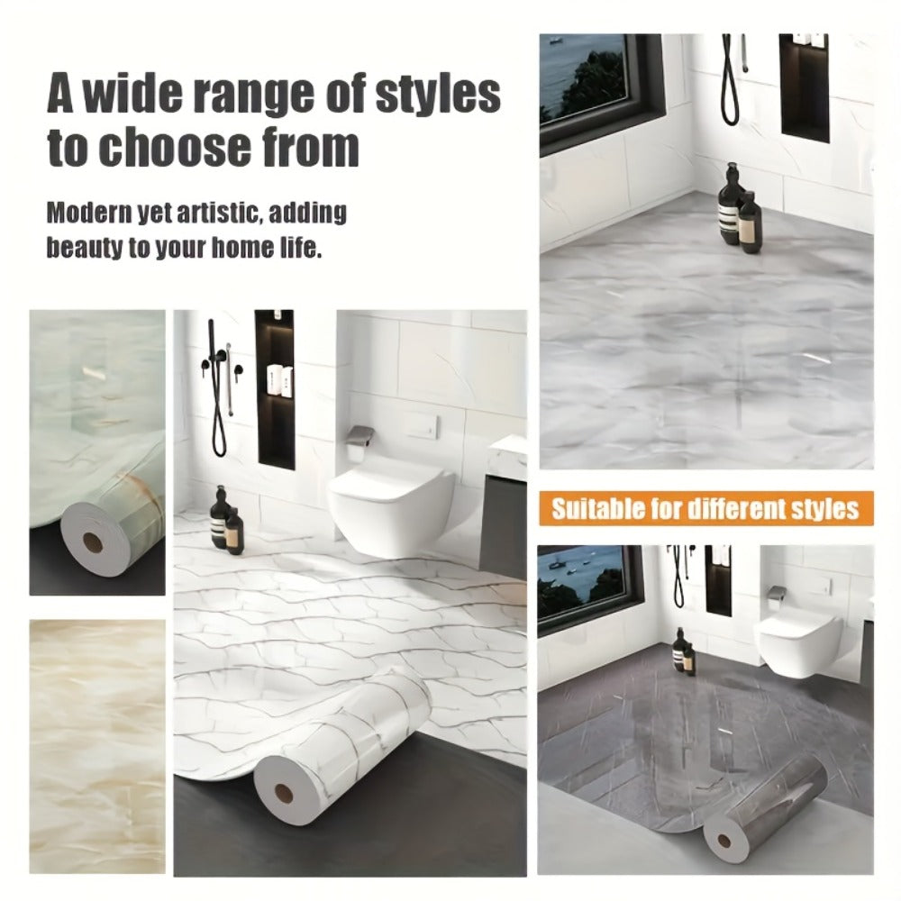 Peel and Stick Floor Tile Sticker 15.7"x118" Self-Adhesive Marble Pattern Vinyl Roll – 3mm Thick Removable Flooring for Kitchen Backsplash, Bathroom, Shower Room & Home Renovation