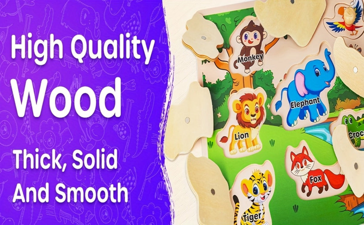 Wooden Toddler Puzzle Set with Storage Rack, Two Theme Options