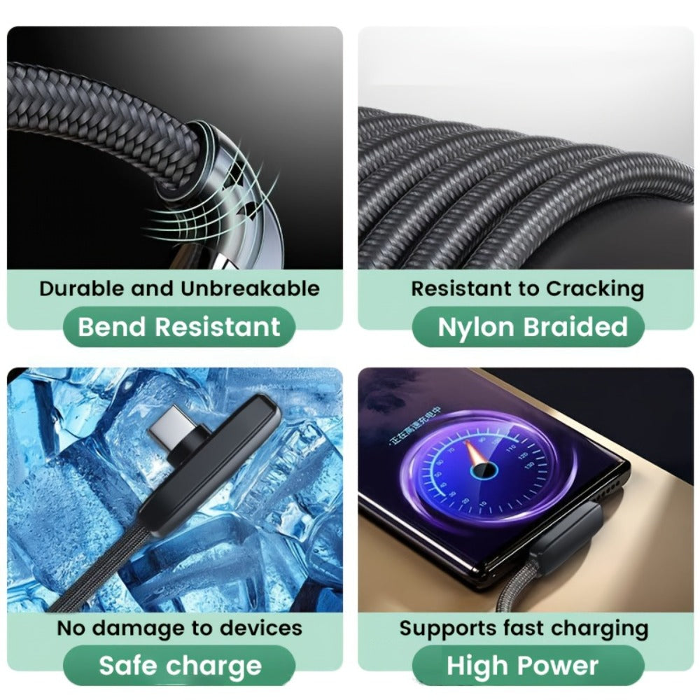 Right Angle 90 Degree USB-C to USB-C Cable 100W PD Fast Charging – Elbow Type-C Charger Cord Oxygen-Free Copper for iPhone 16 15 Samsung Galaxy MacBook Android Laptop | Data Sync Right Angle Charger