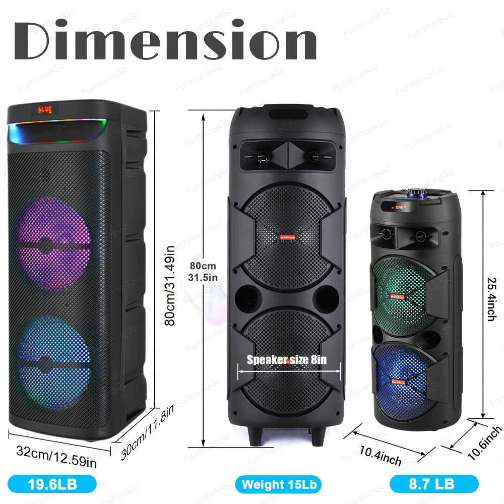 Wireless Party Speaker with Dual Subwoofers & RGB Lighting – FM Radio, USB/TF Card Playback, TWS Stereo Pairing, 20-Hour Battery, Portable Bluetooth Boombox for Outdoor & Indoor Parties