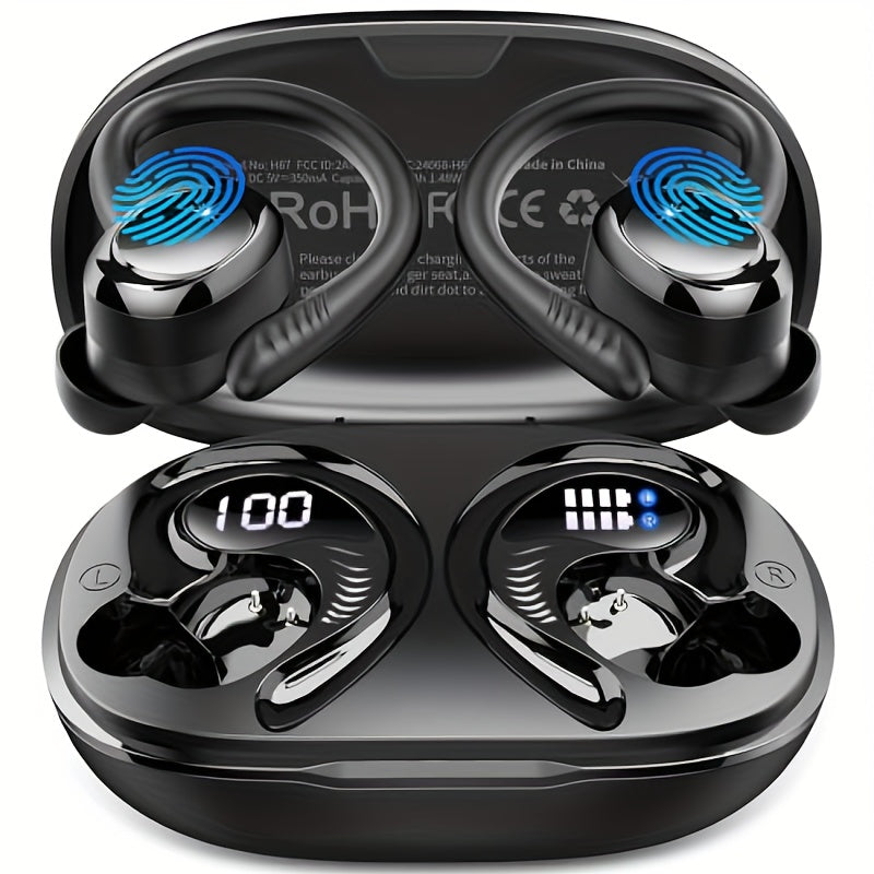 48H Wireless Sport Earbuds Q38 Bluetooth 5.3 with 14.2mm Driver Stereo Sound – Earhook Noise Cancelling Mic Over-Ear Headset for Workout Running Gym Outdoor Sports