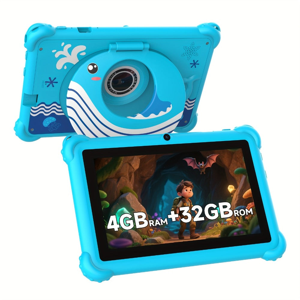 ABS Case Kids Tablet 7 Inch Android 4GB RAM 32GB ROM 512GB Expandable Parental Controls Eye Protection Display Dual Camera WiFi Stereo Speakers Type-C Durable Learning Tablet for Children Ages 3-12 Pink Blue