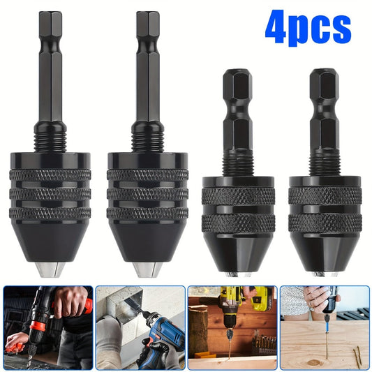 Keyless Drill Chuck Adapter Set, 4-Piece with 1/4-Inch Hex Shanks