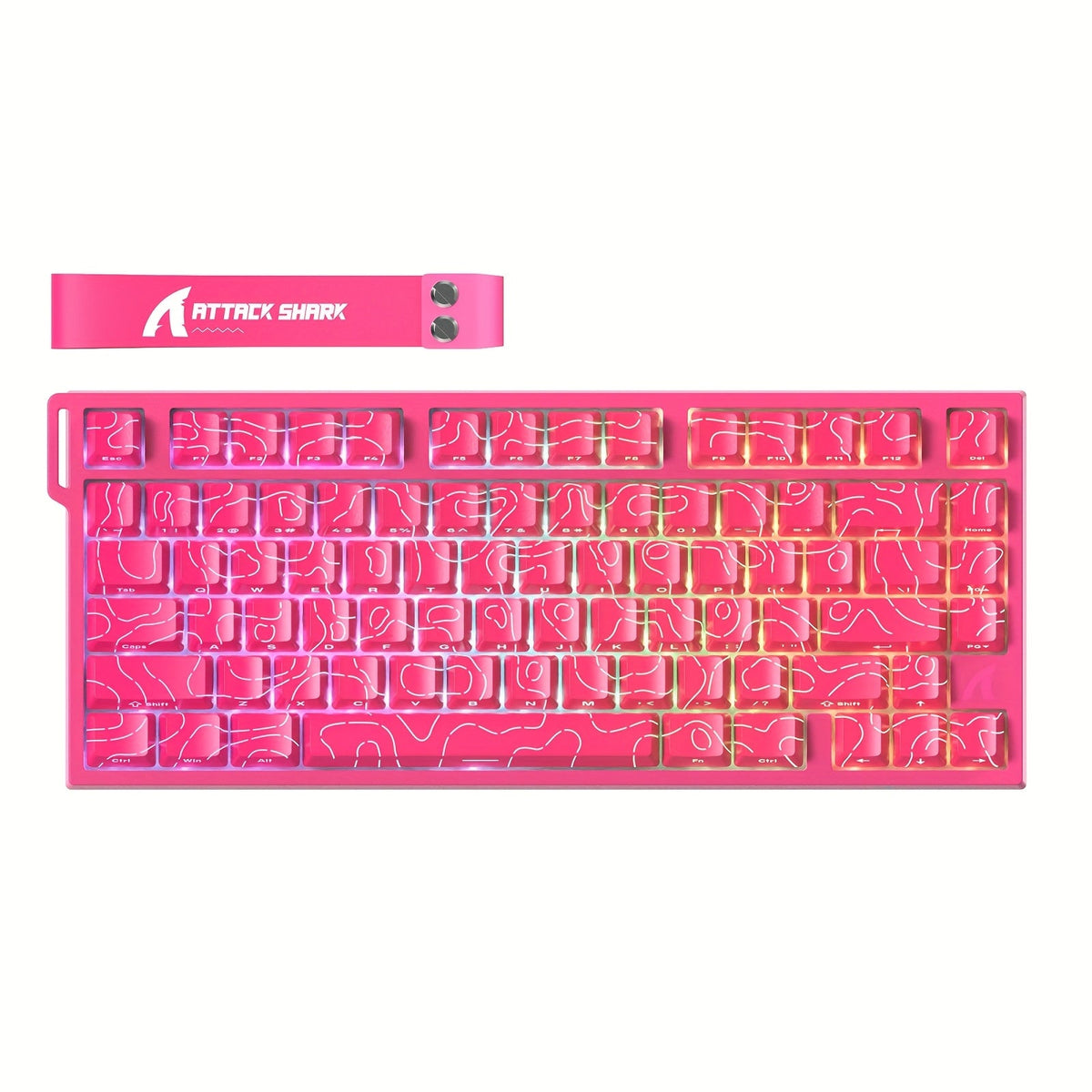 Hall Effect Mechanical Gaming Keyboard Attack Shark R82HE 80% – 0.005mm Rapid Trigger, 8000Hz Polling Rate, Hot Swap, PBT Keycaps, 5-Layer Sound Isolation, RGB, DKS, Snap Tap for PC & Mac | White & Pink