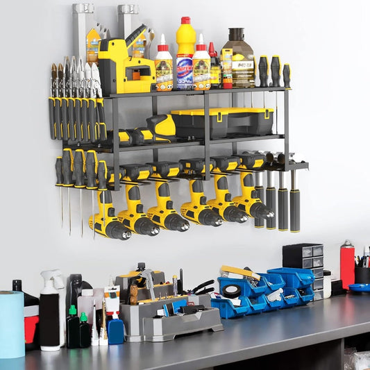 Wall-Mounted Drill Holder & Tool Storage Rack for Garage and Workshop