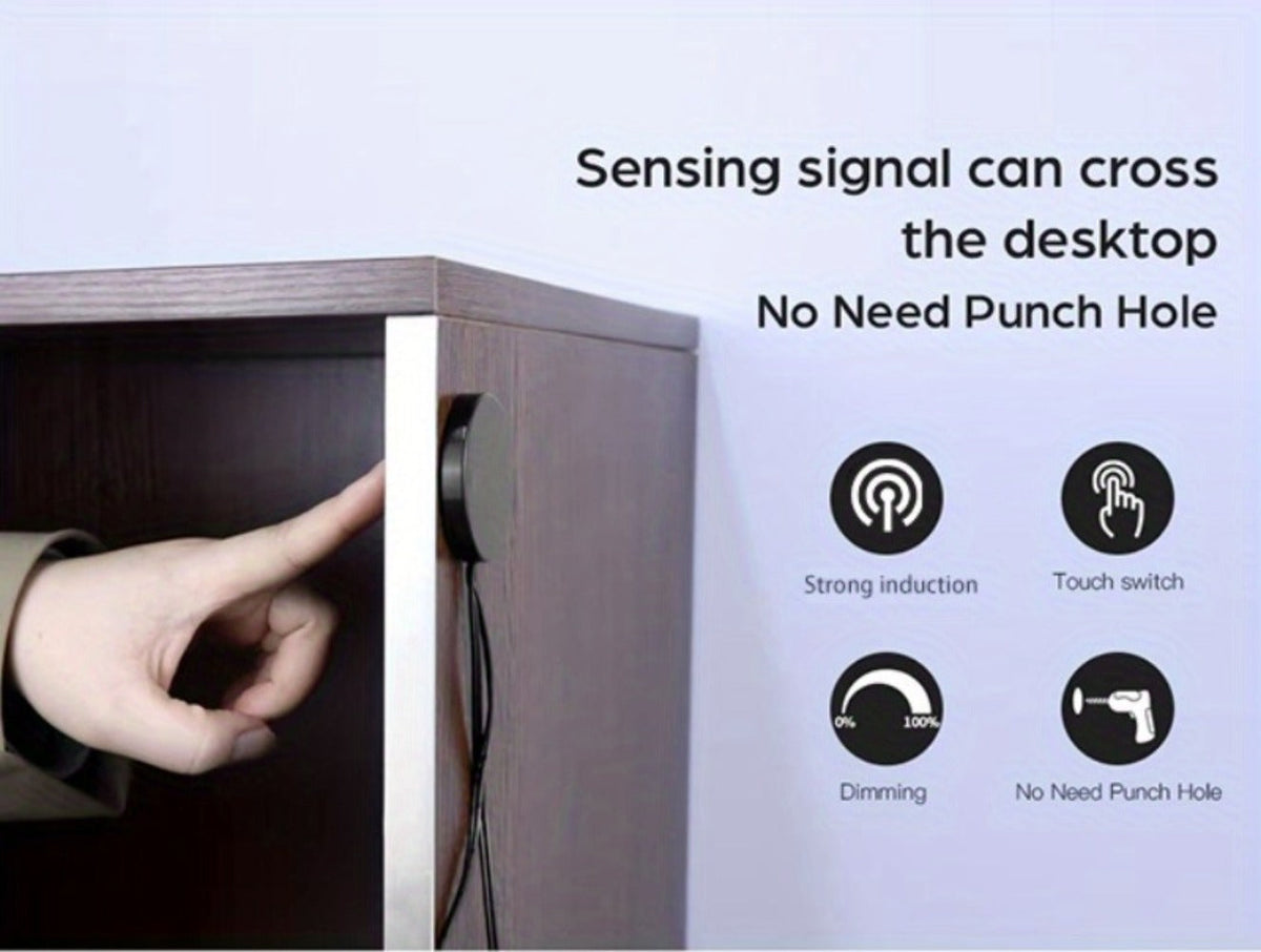 Hidden Touch Sensor LED Dimmer Switch DC 5-24V – Capacitive Touch Dimming Switch for LED Light Strip, 5A 48mm No-Drill Adhesive Mount, Works Through Wood Glass Plastic, Black & White