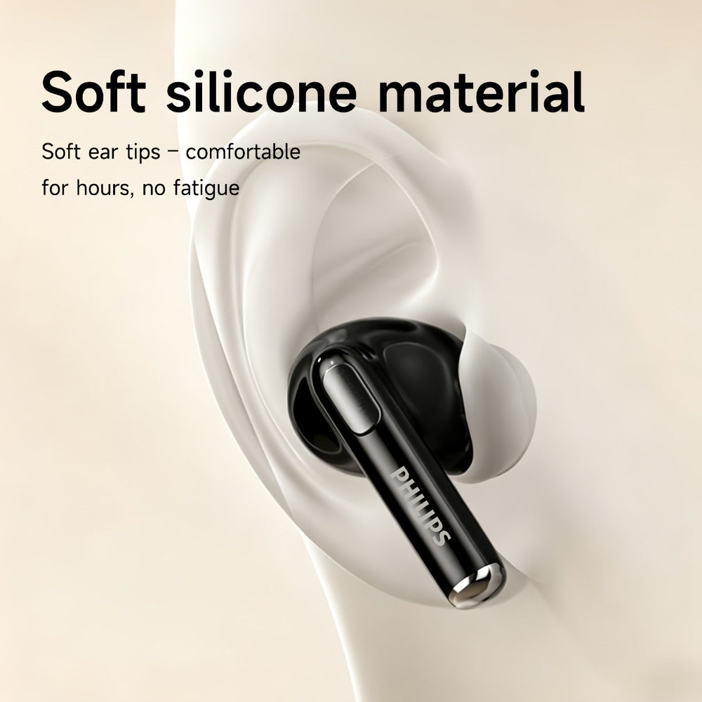 Philips Bluetooth 6.0 Semi-Open Back Wireless Earbuds, Ultra-Long Battery Life Noise Cancelling Rechargeable Lithium, Comfortable Sleek Design for Sports Gaming Universal Phone Compatible iPhone Android