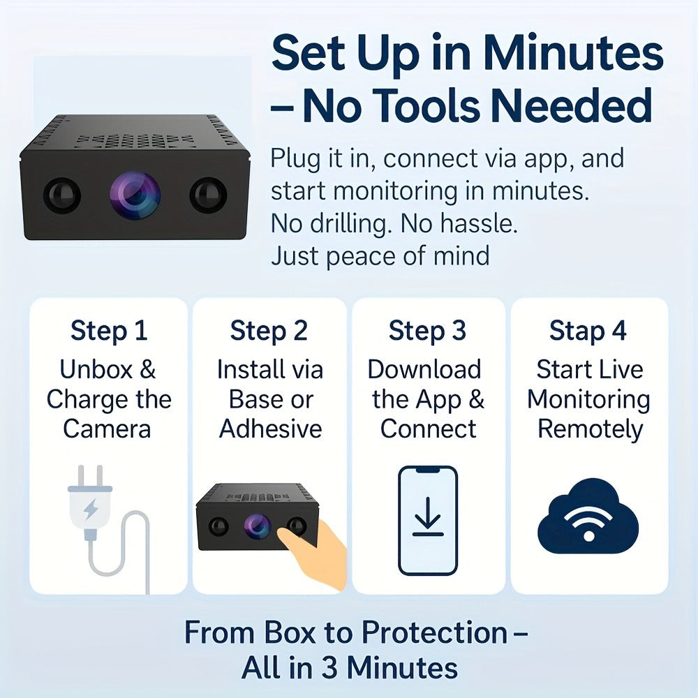 Mini Security Camera No WiFi No Internet Needed, Full HD 1080P Wireless Indoor Camera Built-In AP Hotspot, Night Vision, Motion Detection, Voice Recording, Cloud Storage – Home Garage Baby Pet Monitor