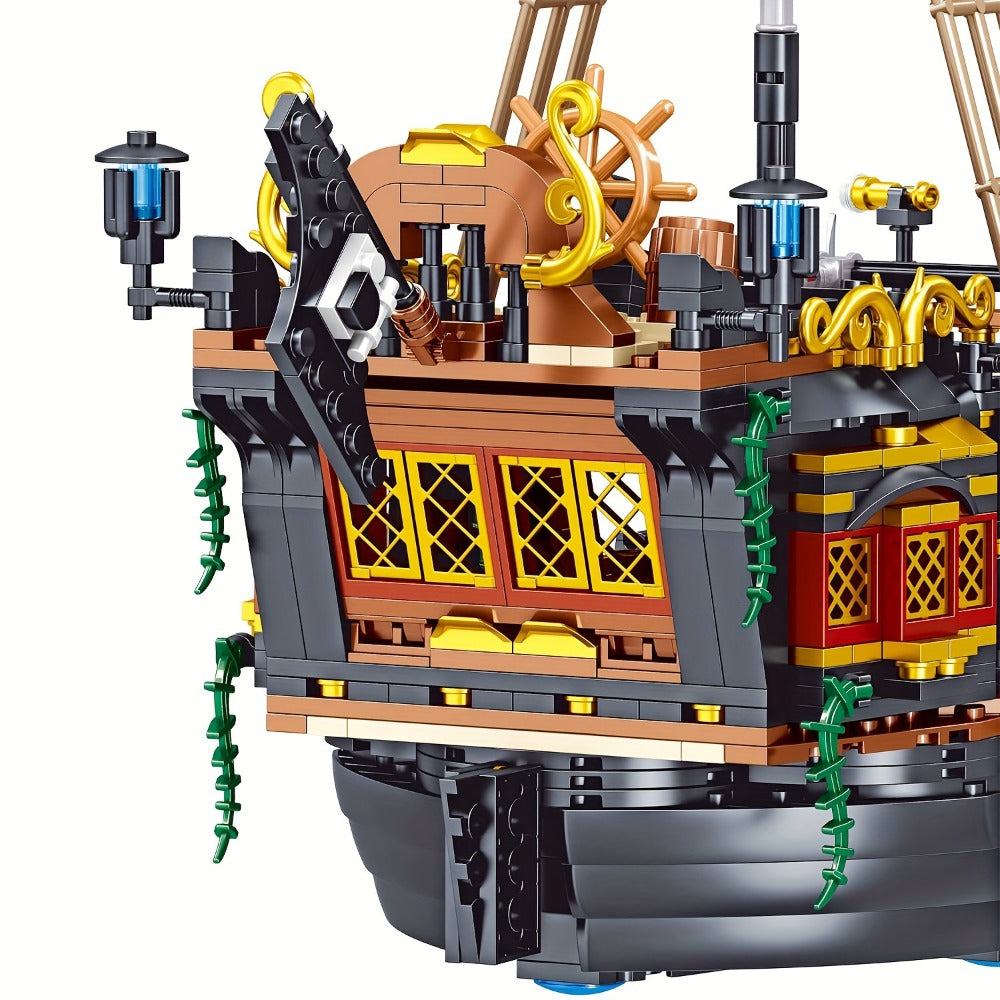 Pirate Ship Building Block Set, 1282 Pieces, Detailed Sailing Vessel Model Kit for Ages 14+