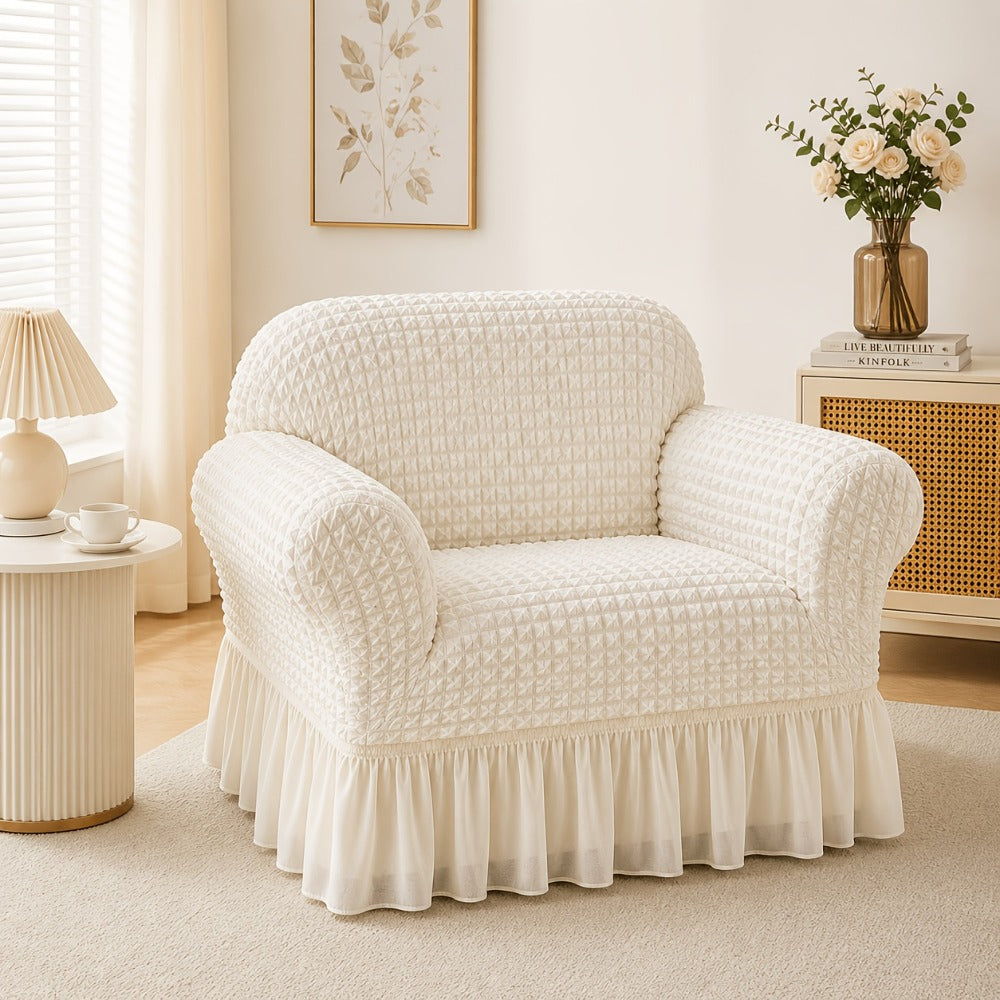 Seersucker Sofa Slipcover Elastic Band Closure Pet-Friendly All-Purpose Sofa Cover for Living Room Home Decor Protection — Single 2 4 Seater Multiple Colors