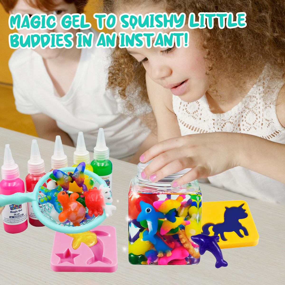 Aqua Fairy Water Gel Kit DIY Squishy Maker for Kids Magic Water Elf 10 Color Gels 6 Molds Fairies Dinosaurs Animals 3D Squishy Toy Craft Kit Ages 5+ Birthday Gift