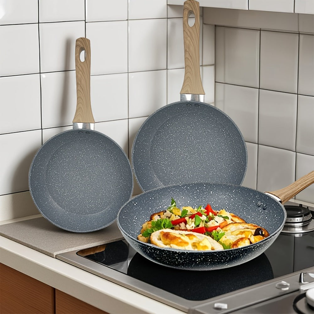 Non-Stick Frying Pan Set 3-Piece 7 9.5 11 Inch – Dishwasher Safe Skillet Set with Insulated Handle | Induction Compatible Home Kitchen Pans in Beige Grey & Black | Durable Even-Heating Cookware