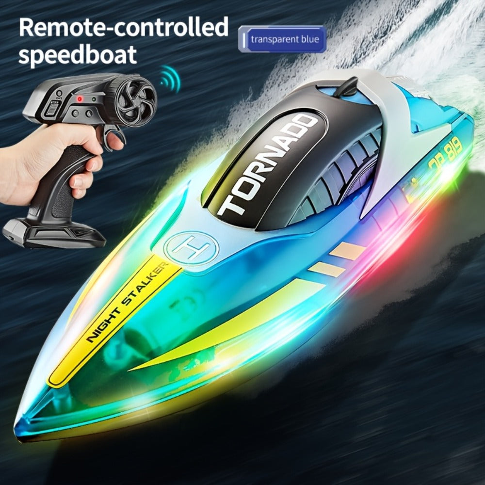 30 km/h RC Speedboat with LED Lights, 2.4 GHz Control & Water Cooling