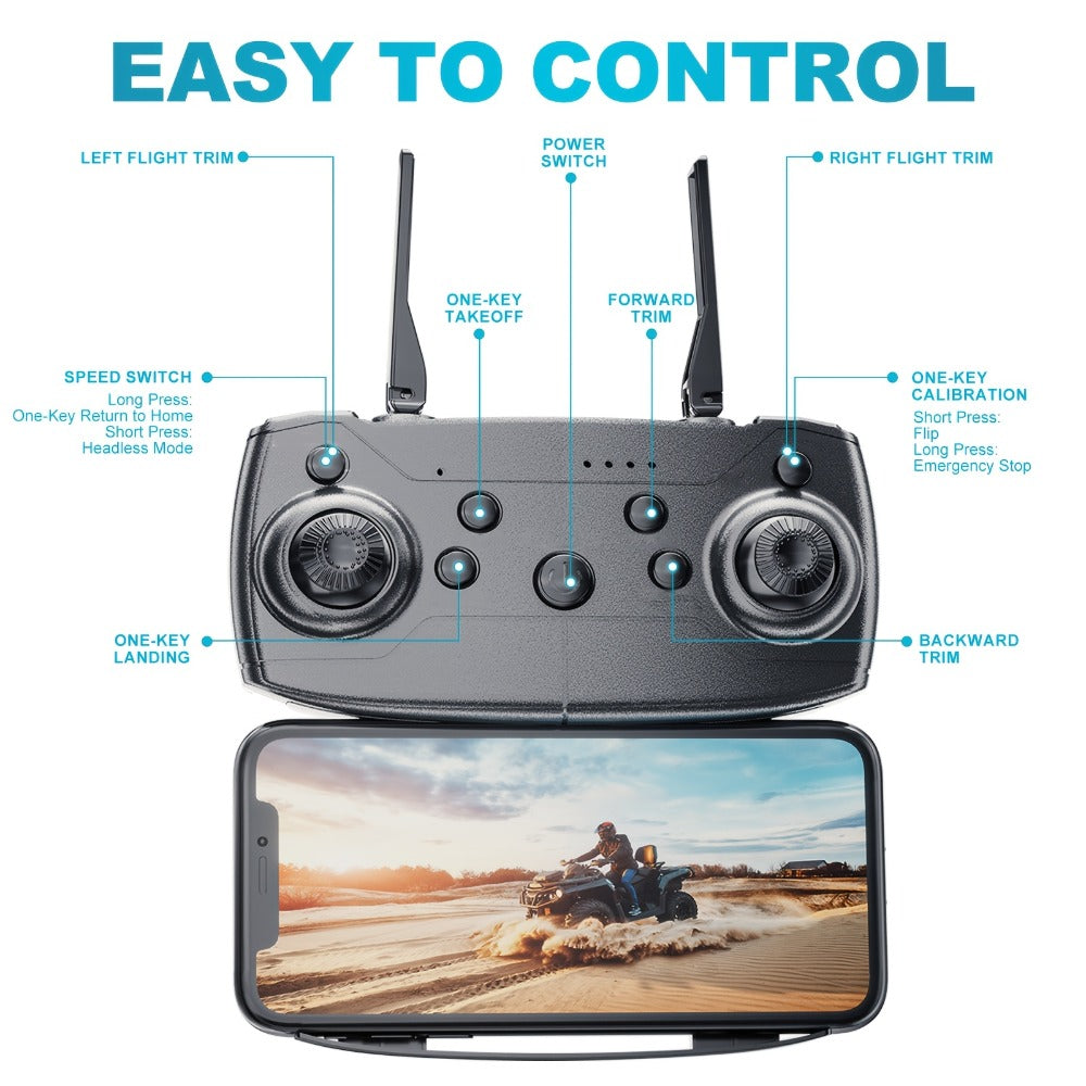 Foldable HD Camera Drone Free Storage Bag USB-C Charging 3D Flips Single or Dual Camera Built-in Screen Remote | Beginner Vlogging Aerial Photography Quadcopter Gift for Kids Teens Adults