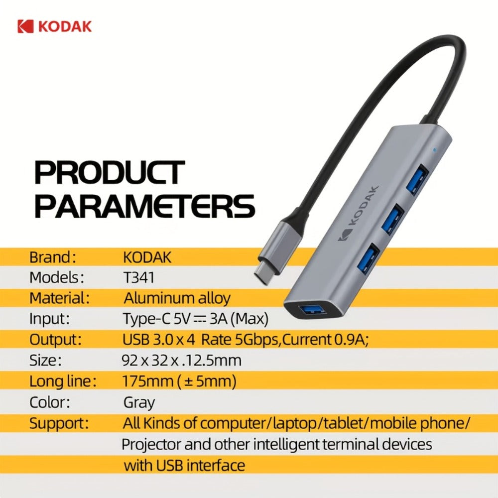 KODAK USB C Multiport Adapter 4-in-1 & 5-in-1 Hub – USB 3.0 Ports, 1000Mbps Gigabit Ethernet, Portable Aluminum Docking Station for MacBook, Laptop, Work, Home & Travel (T341/T343)