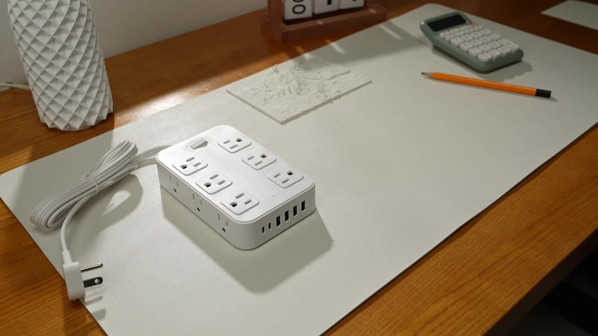12-Outlet Surge Protector Power Strip with One-Touch Master Switch 18-in-1 with 12 Spacious AC Outlets 4 USB-A 2 USB-C Ports Safe Portable Charging Station for Home Dorm Office Travel – Black & White