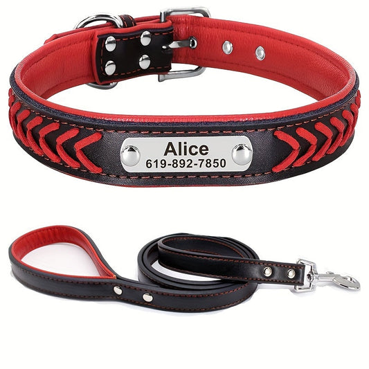 Personalized Dog Collar and Leash Set with Engraved Name Plate, Reflective, XS–XL