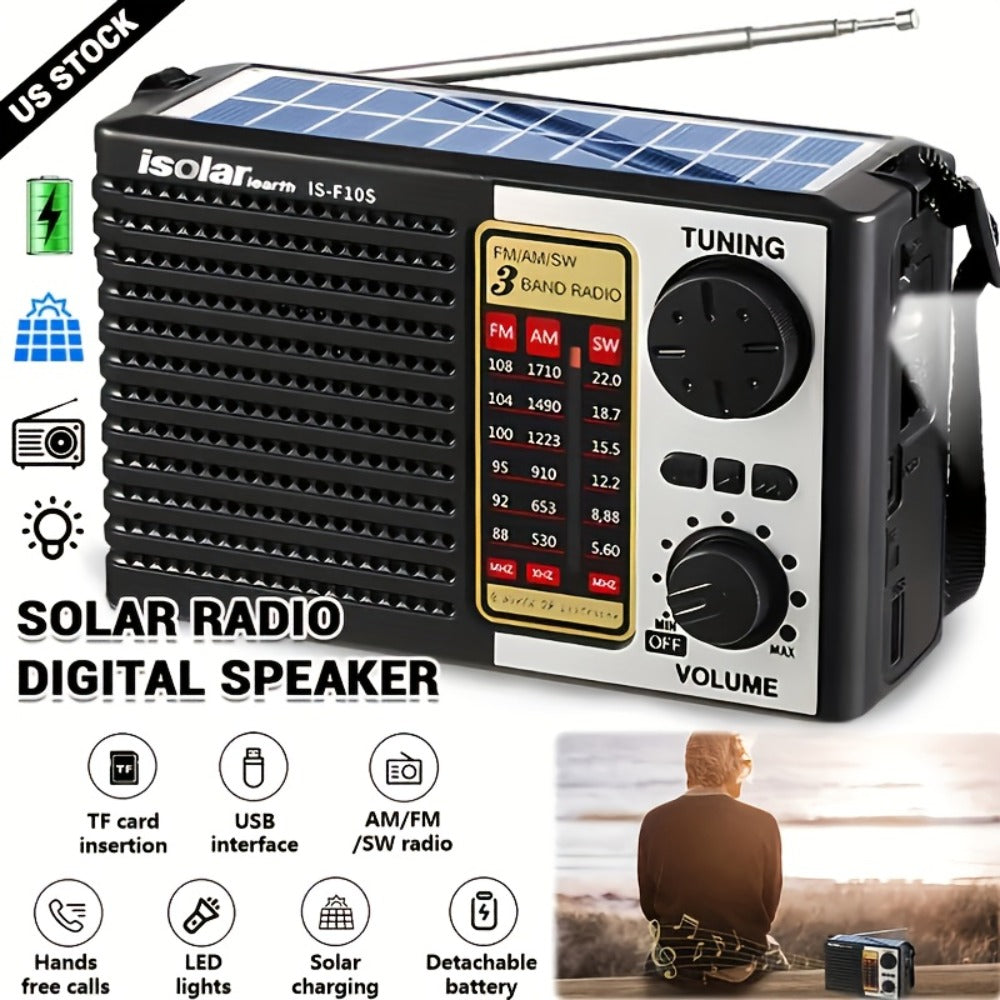 Rechargeable Solar Radio Speaker FM AM Portable Outdoor Radio with MP3 Player Flashlight Adjustable Volume for Camping Hiking Emergency Outdoor Activities Survival Gear Gift for Men